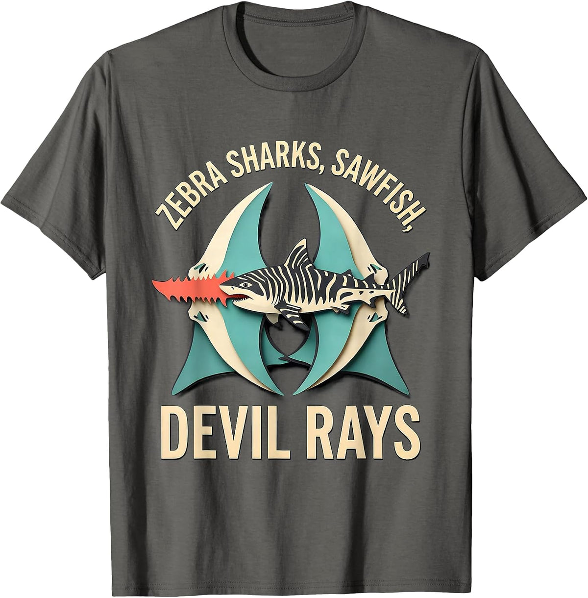 Men's Zebra Sharks Sawfish Devil Rays Funny Shark Lover Ocean T-Shirt - Asphalt Grey