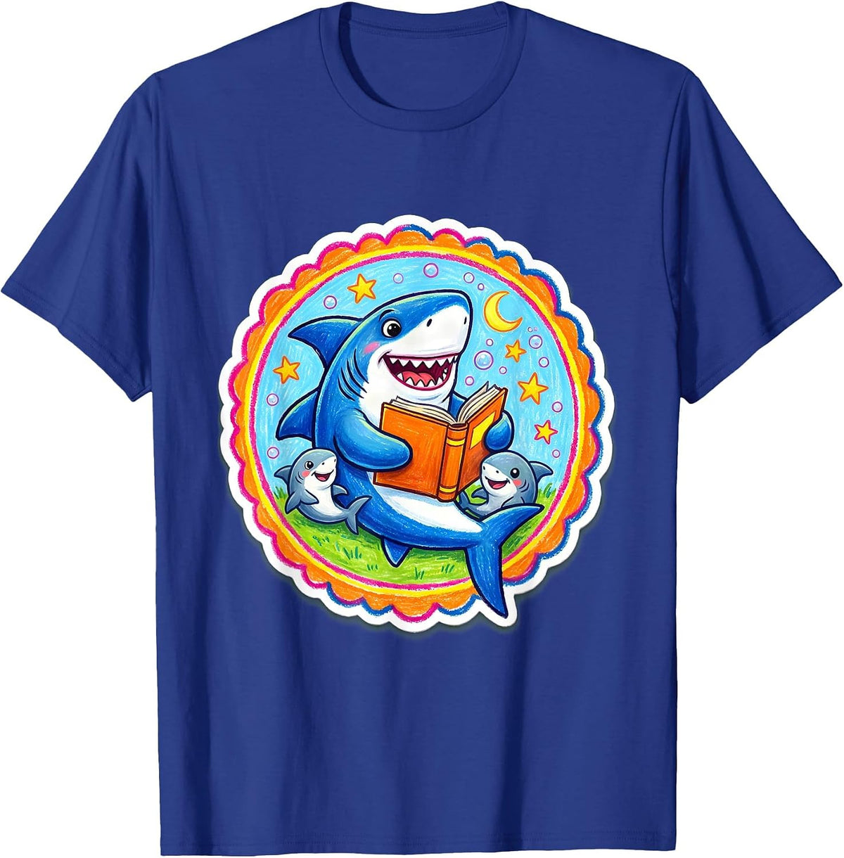 Men's Mommy Shark Bedtime Story Illustration T-Shirt - Royal Blue