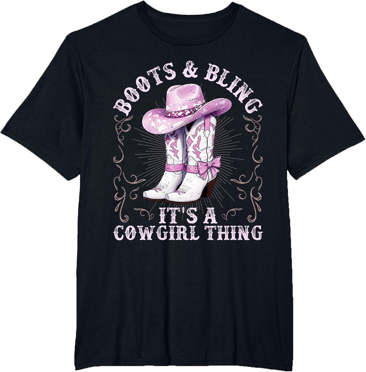 Boots and Bling It’s A Cowgirl Thing Western Rodeo Cowgirls T-Shirt - Black