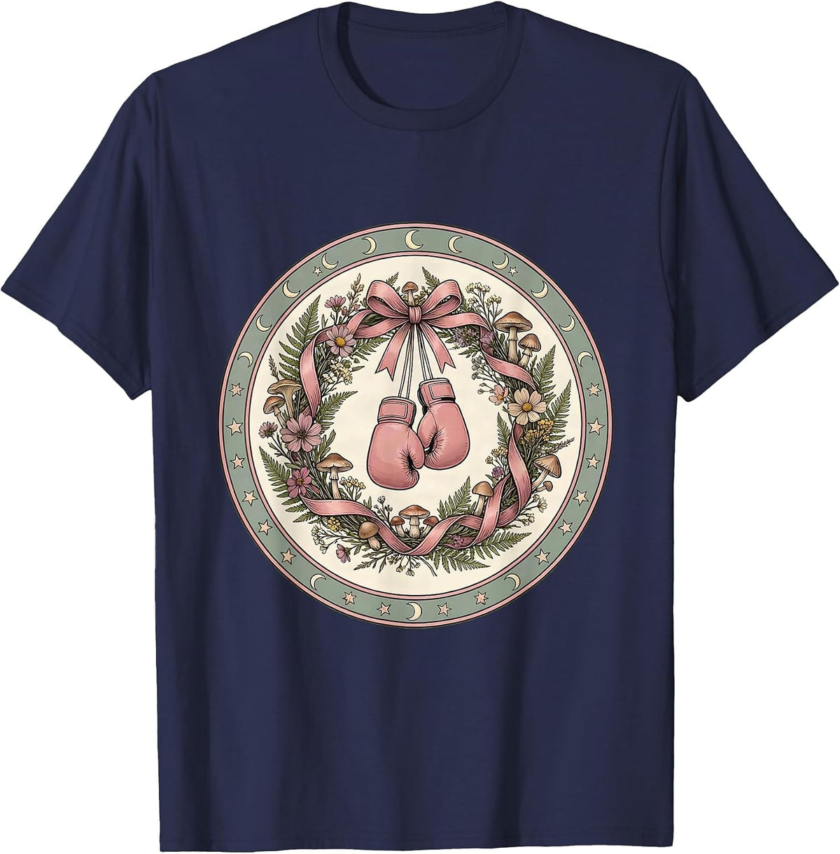 October Breast Cancer Warrior Pink Boxing Gloves T-Shirt - Navy Blue