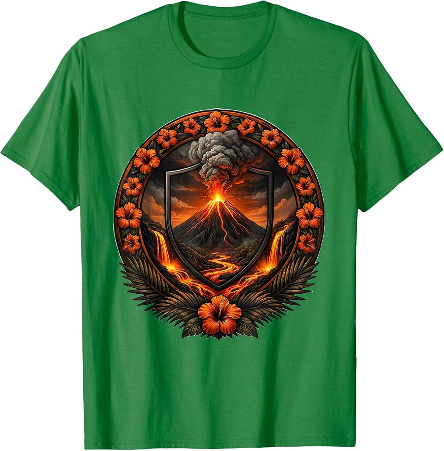 Men's Hawaiian Volcano Eruption Glowing Lava Flow Graphic T-Shirt - Kelly Green