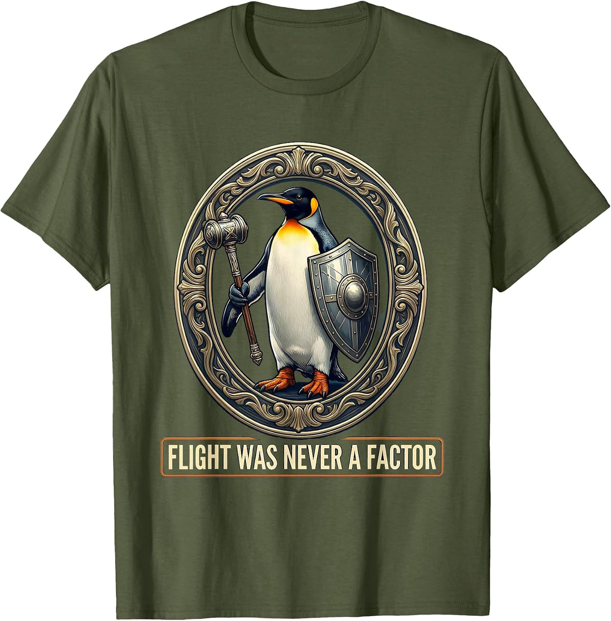 Men's Flight Was Never A Factor Funny Penguin Martial Arts Dark T-Shirt - Olive Green