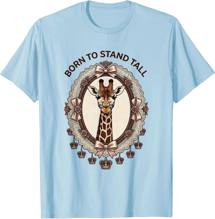 Men's Born to Stand Tall Giraffe Print Design T-Shirt - Baby Blue