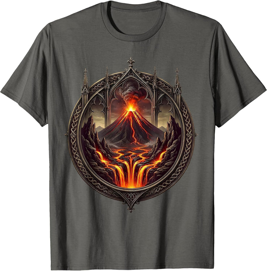 Volcanic Eruption Lava Flow Graphic Design T-Shirt - Asphalt Grey