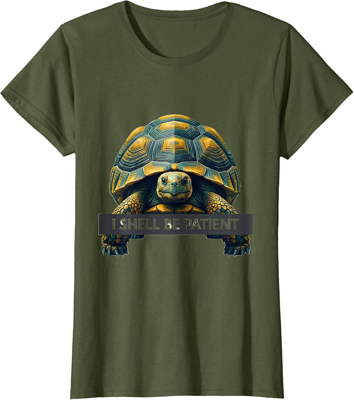 Women's I Shell Be Patient Midcentury Modern Turtle Lover Gift T-Shirt - Olive Green