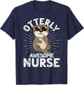 Nursing Humor Otterly Awesome Nurse Otter T-Shirt - Navy Blue