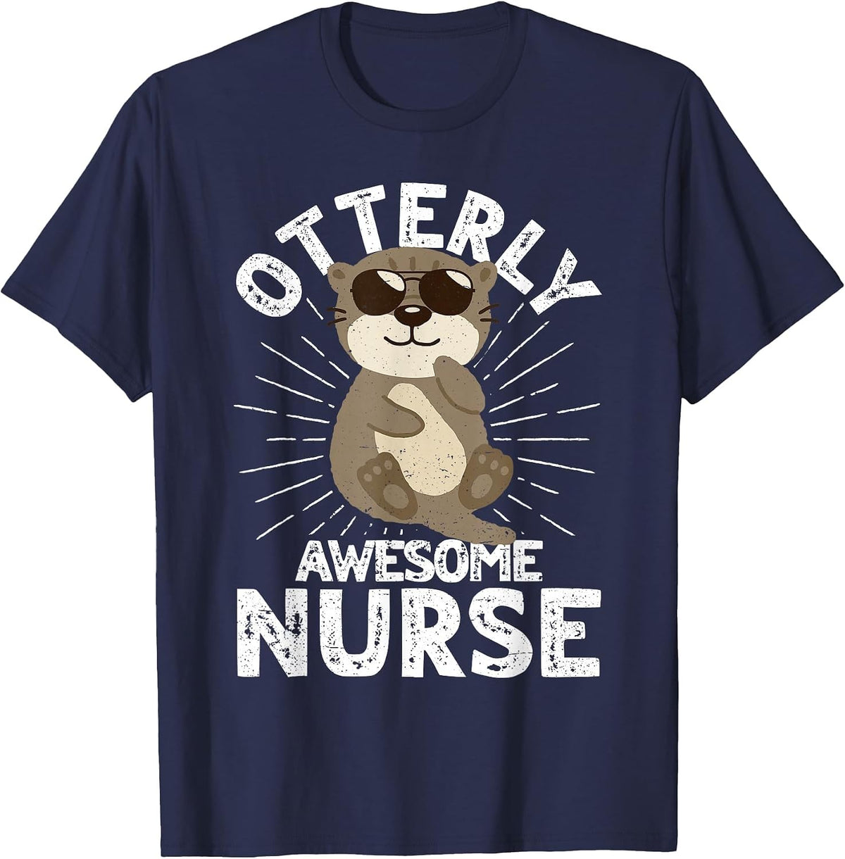 Nursing Humor Otterly Awesome Nurse Otter T-Shirt - Navy Blue