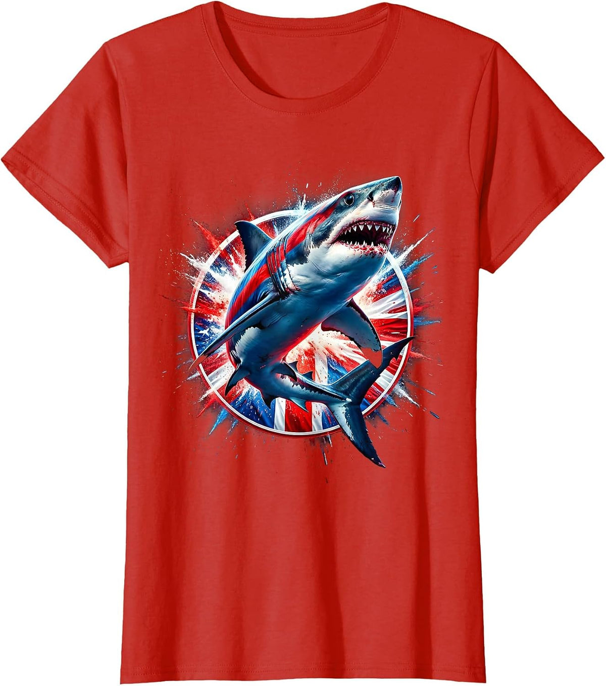 Red White Blue Great White Shark Flag Pattern T-Shirt - Red