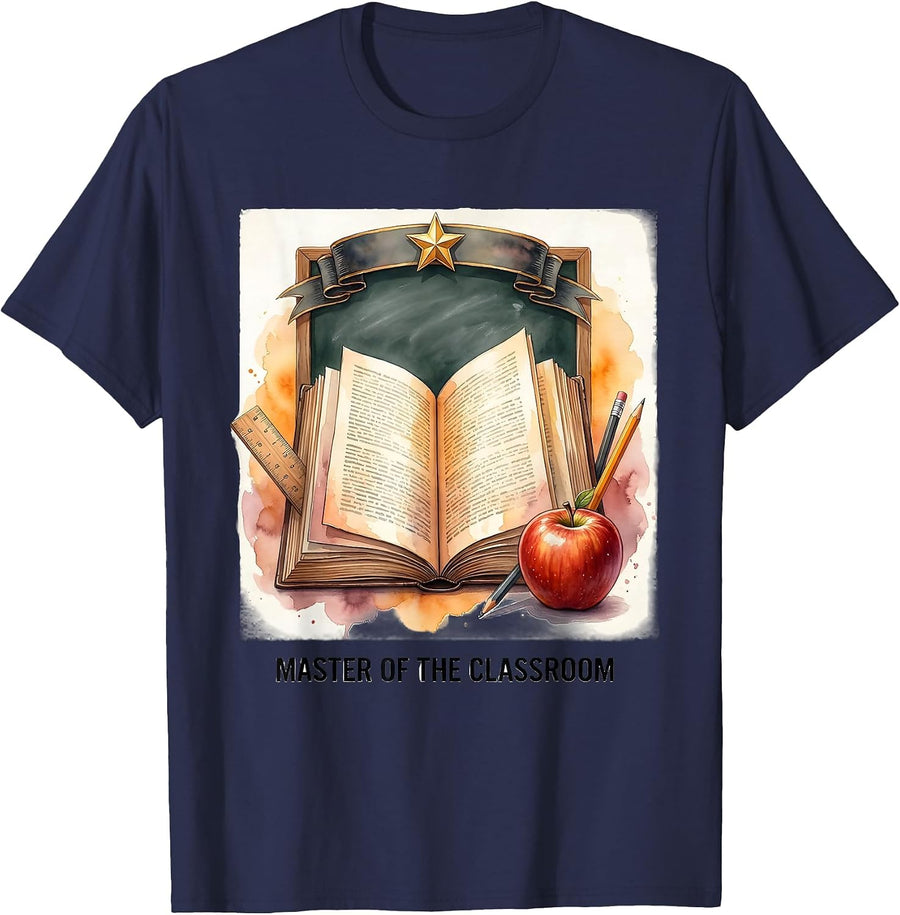 Master of the Classroom 4th Grade Teacher Design T-Shirt - Navy Blue