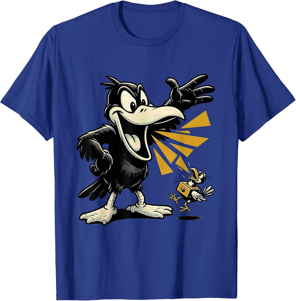 Men's Retro Cartoon Crow Bird Lover Dark Humor T-Shirt - Royal Blue