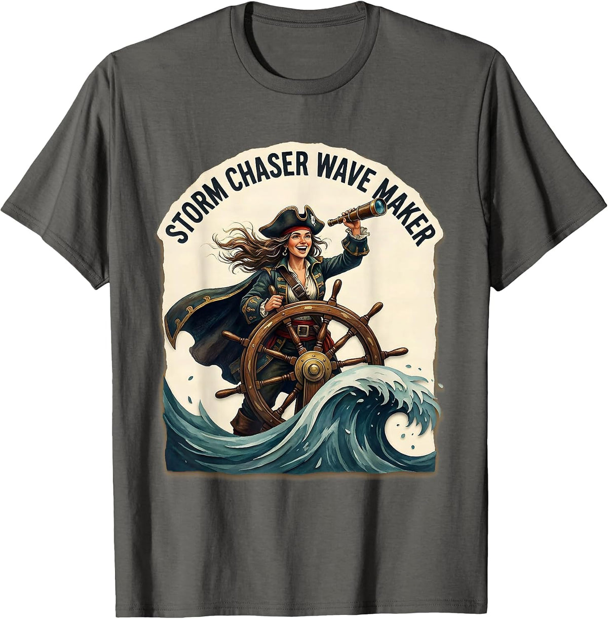 Men's Storm Chaser Wave Maker Pirate Design T-Shirt - Asphalt Grey