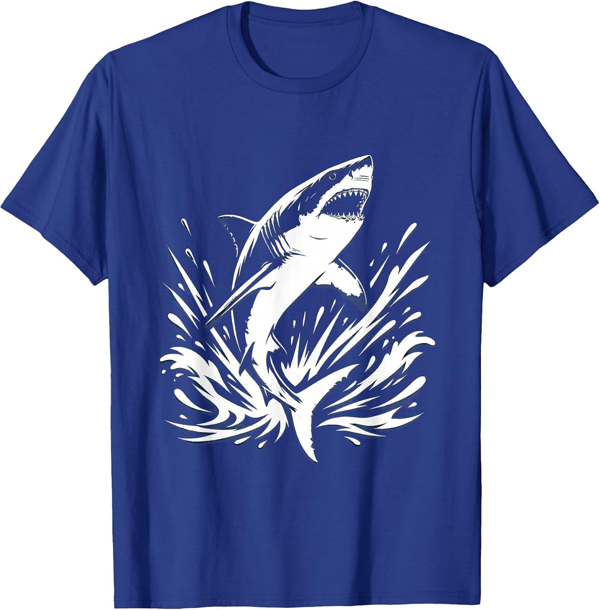 Men's Boys Shark Bursting Through Wave Splash T-Shirt - Royal Blue