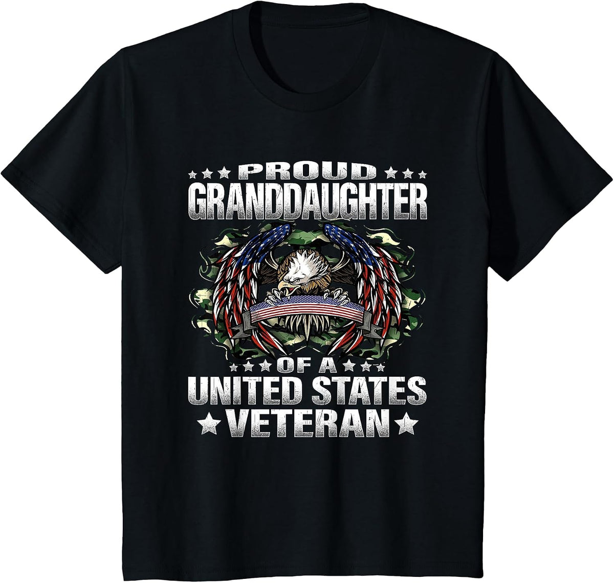 Proud Granddaughter of A United States Veteran Vet's Family T-Shirt - Black