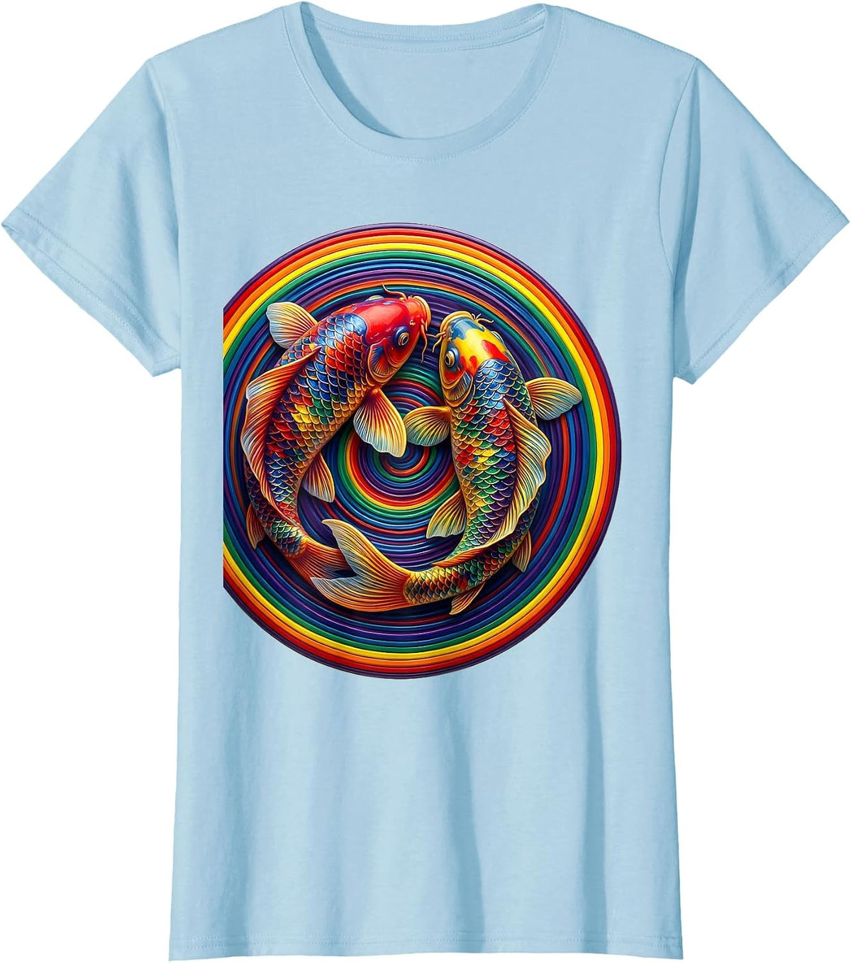 Koi Fish Swimming Through Paint Ripples Art T-Shirt - Baby Blue