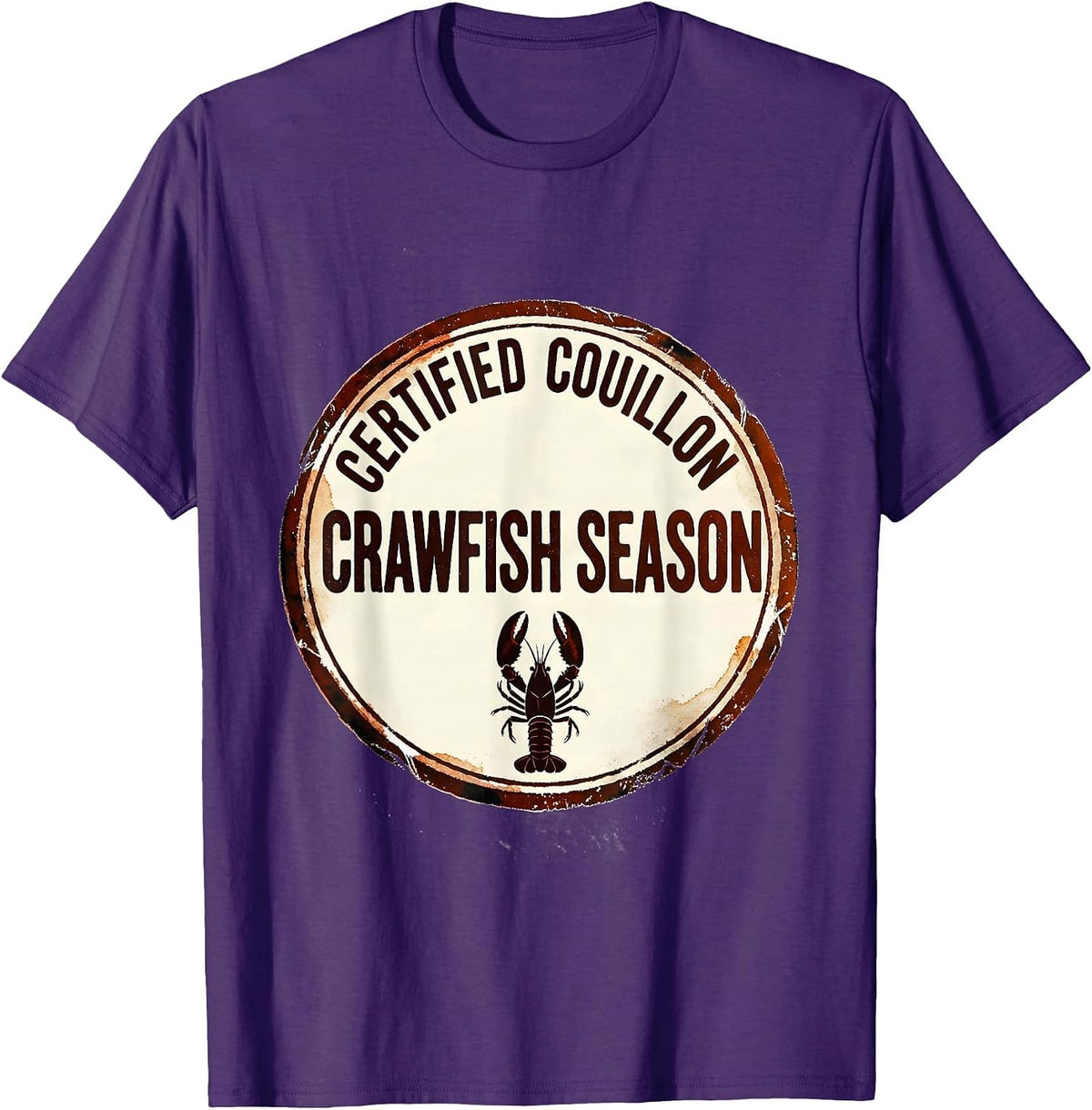 Certified Couillon Crawfish Season Rubber Stamp Mardi Gras T-Shirt - Purple