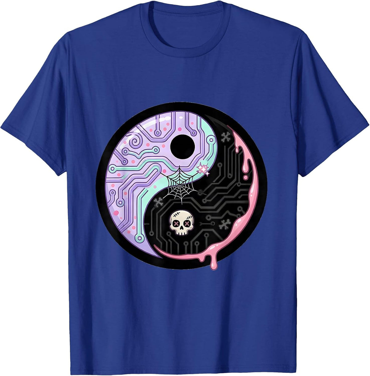 Y2K Circuit Board Yin Yang Graphic Tee T-Shirt - Royal Blue