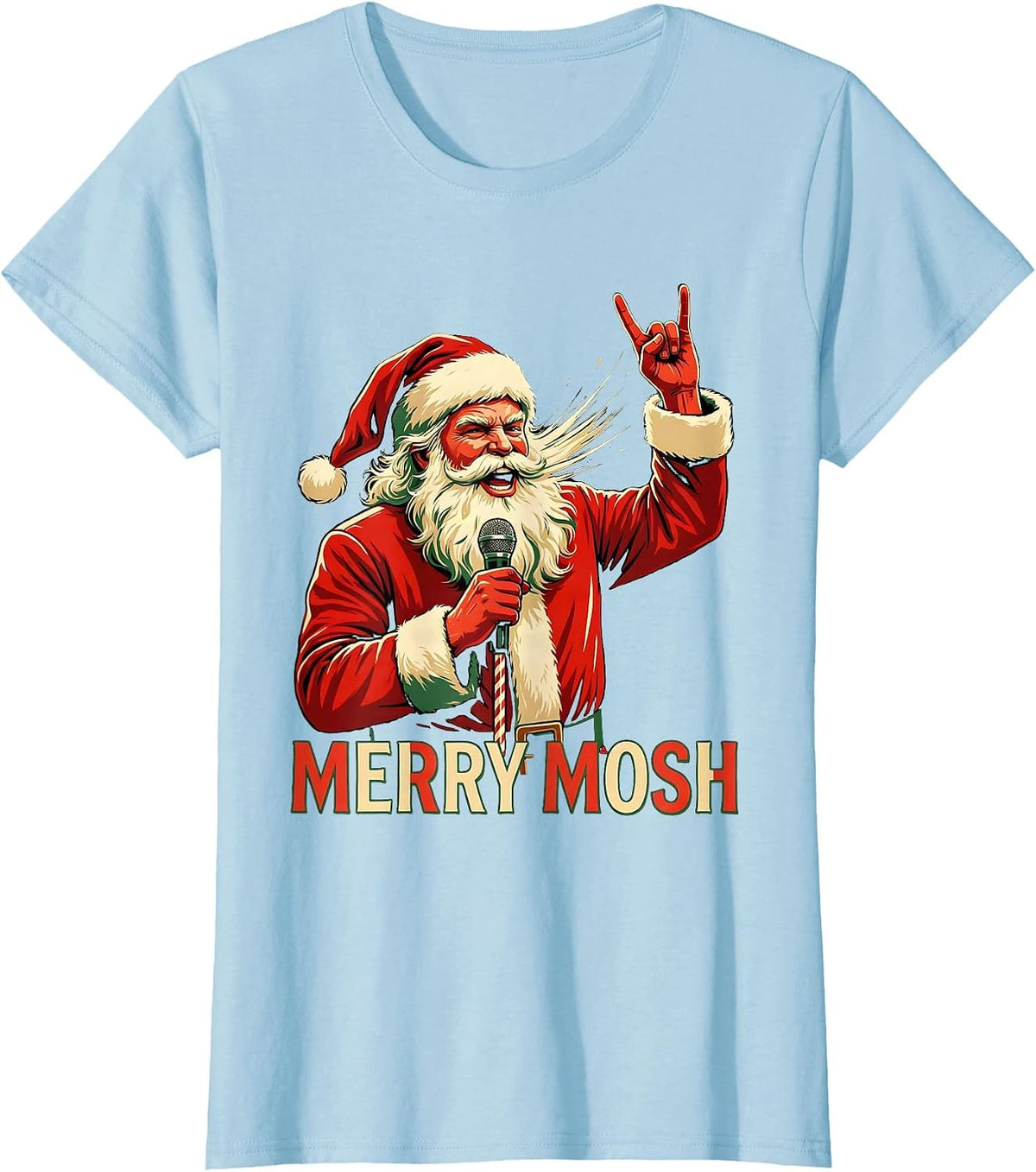 Merry Mosh Heavy Metal Rock Christmas Funny Novelty T-Shirt - Baby Blue