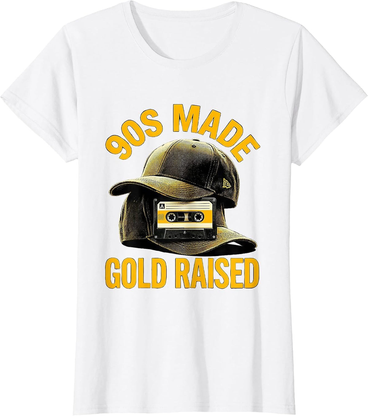 90s Made Gold Raised Vintage Hip-Hop Rap Music Quote Retro T-Shirt - White