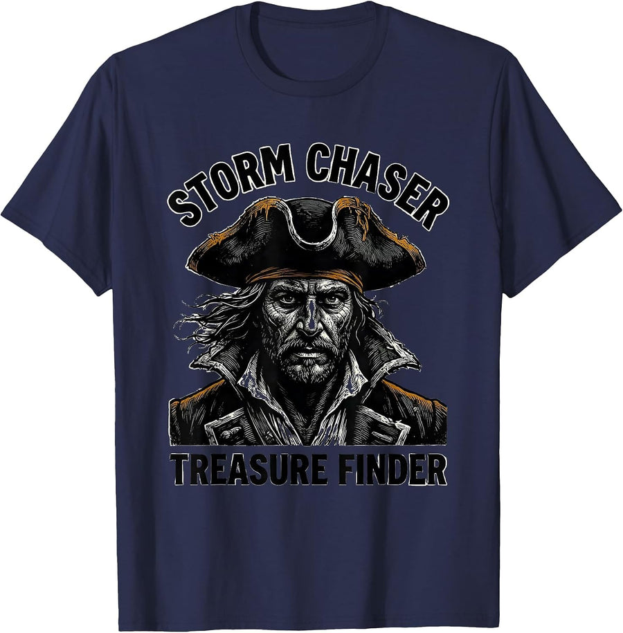 Storm Chaser Treasure Finder Pirate Design T-Shirt - Navy Blue
