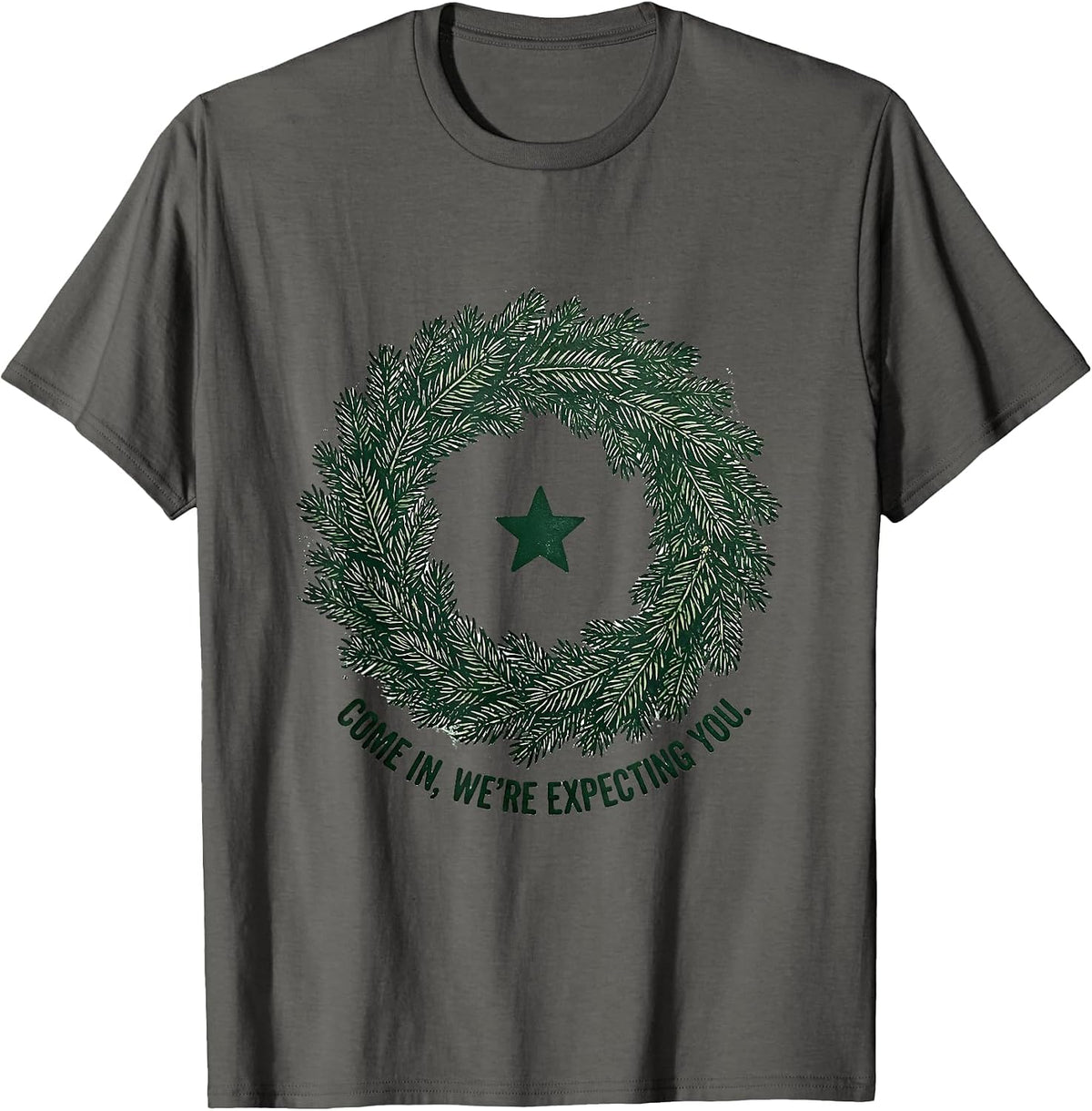 Men's Come In, We're Expecting You Rubber Stamp Family Christmas T-Shirt - Asphalt Grey