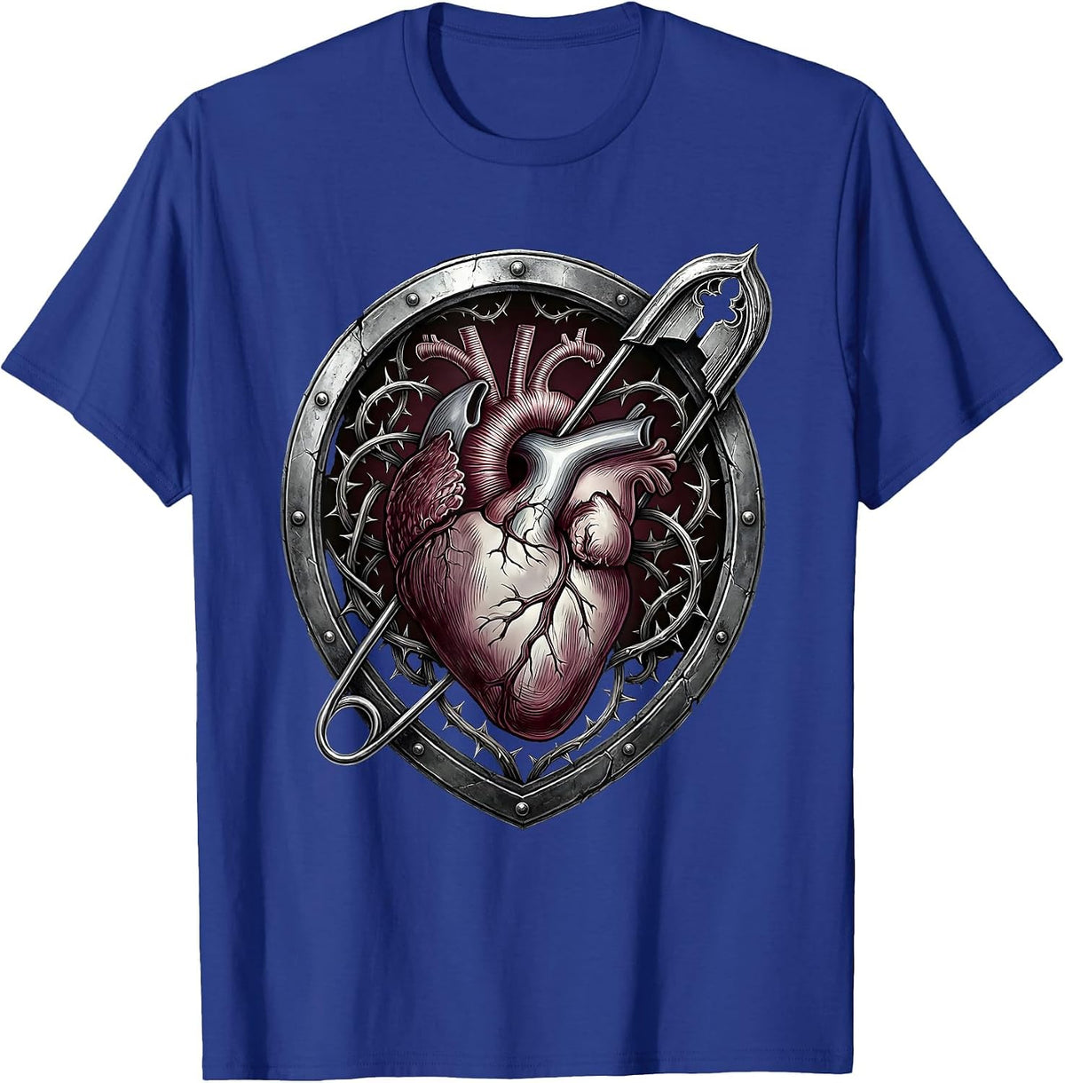 Punk Safety Pin Heart Graphic Tee T-Shirt - Royal Blue