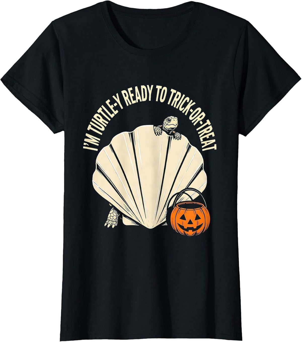 Women's I'm Turtle-y Ready to Trick-or-Treat Whimsical Halloween T-Shirt - Black