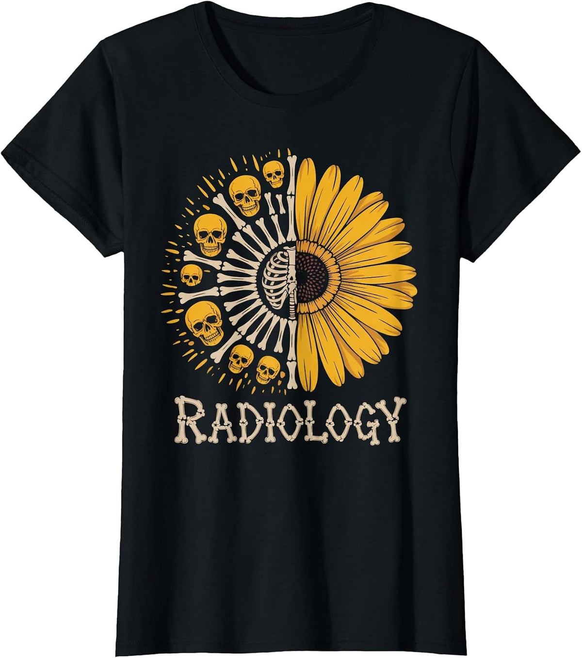 Sunflower Skeleton Radiology Technician Radiologist T-Shirt - Black