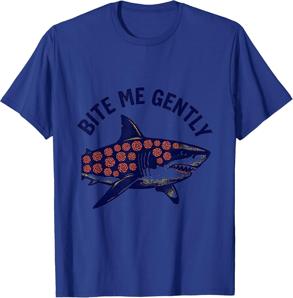 Bite Me Gently Funny Shark Lover Ocean Wildlife Humor T-Shirt - Royal Blue