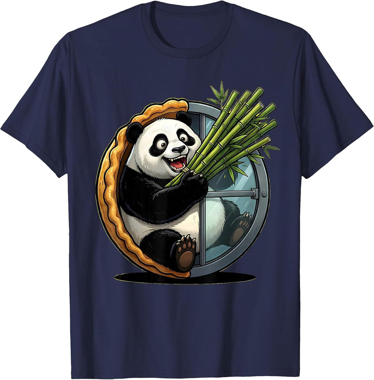 Funny Panda Stuck in Revolving Door Bamboo T-Shirt - Navy Blue