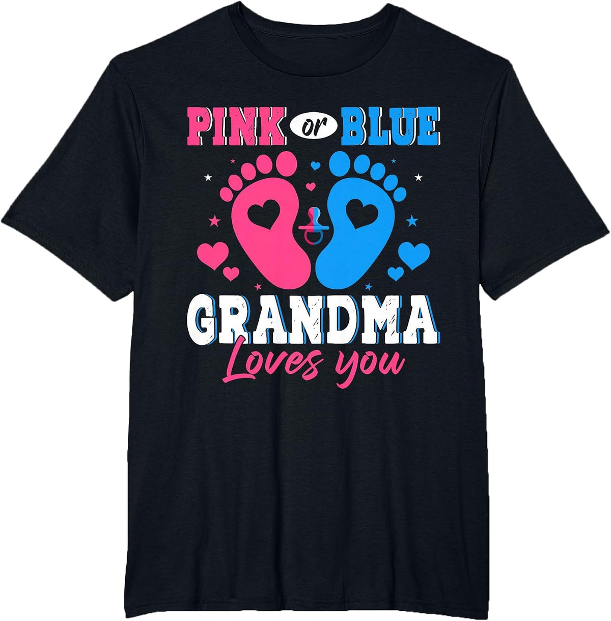 Pink Blue Grandma Loves You Expecting Baby Gender Reveal T-Shirt - Black