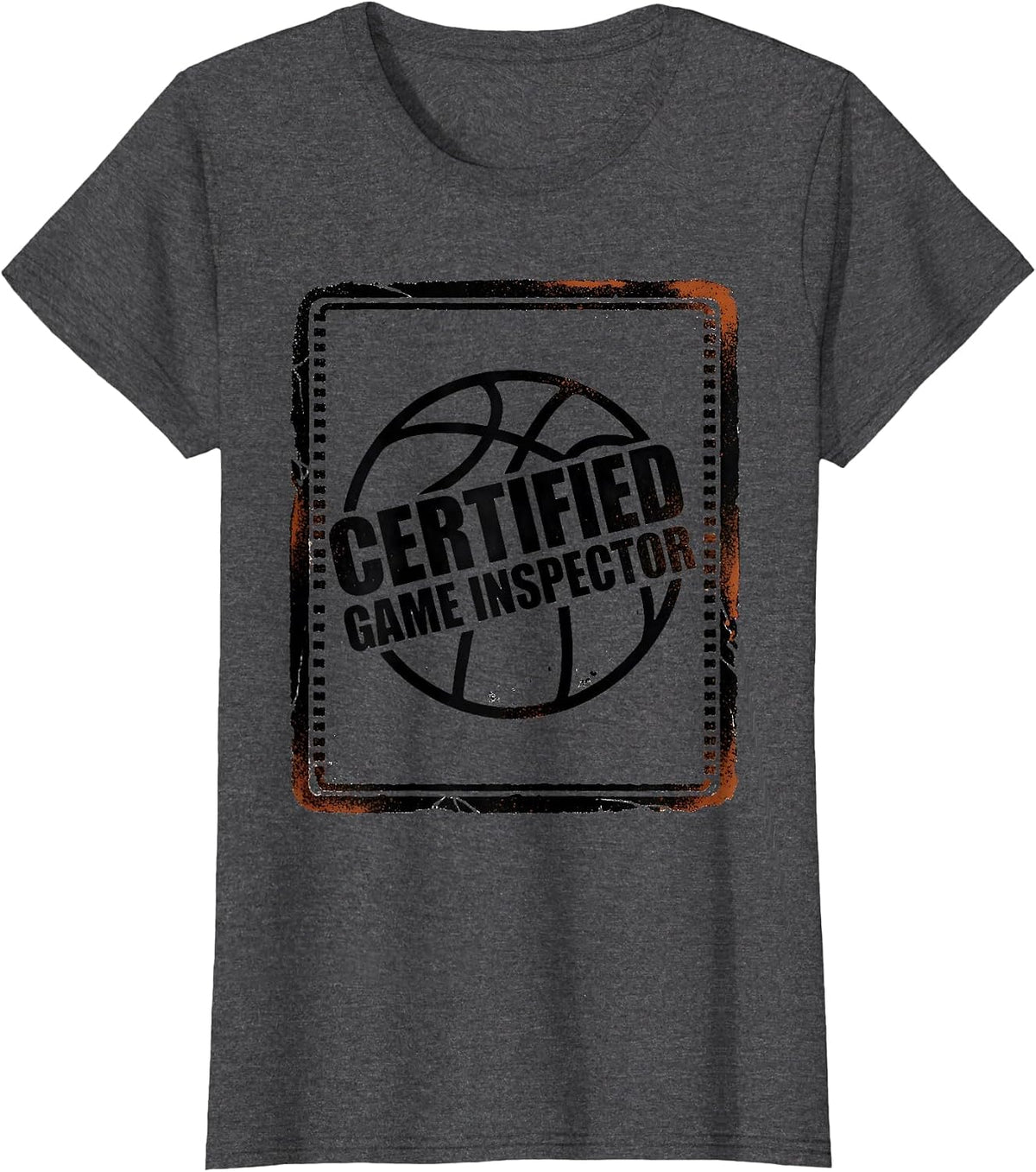 Women's Certified Game Inspector Rubber Stamp Basketball Player T-Shirt - Dark Heather Grey