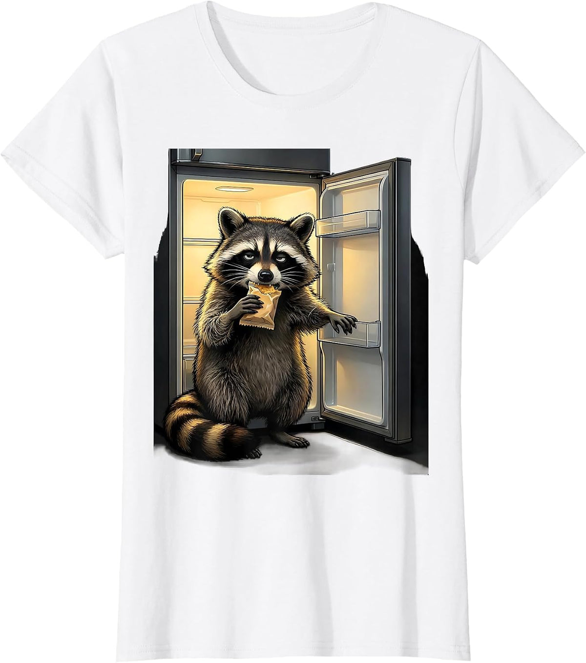 Masked Raccoon Snacking Funny Trash Panda Meme Humor T-Shirt - White