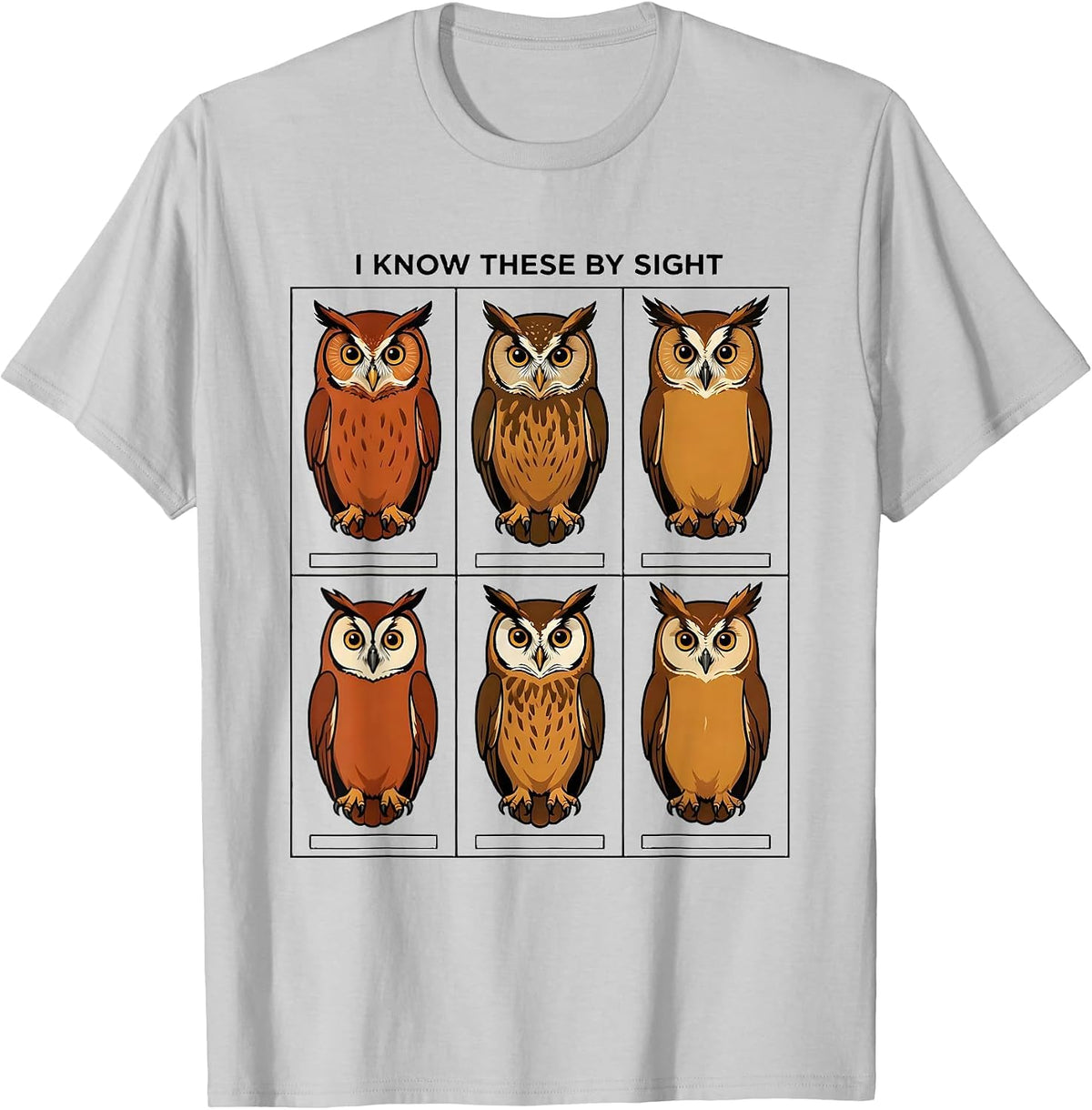 Men's I Know These By Sight Owl Bird Lover Species Identification T-Shirt - Silver Grey