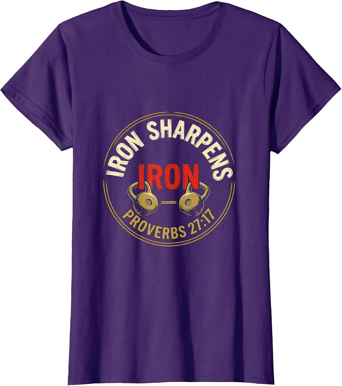 Women's Iron Sharpens Iron Christian Men Gym Scripture Workout T-Shirt - Purple
