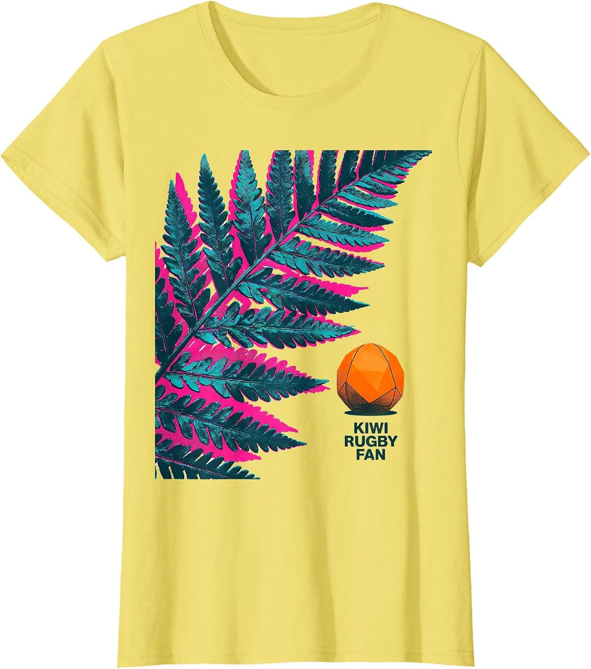 Kiwi Rugby Fan Risograph New Zealand Rugby Test Supporter T-Shirt - Lemon Yellow