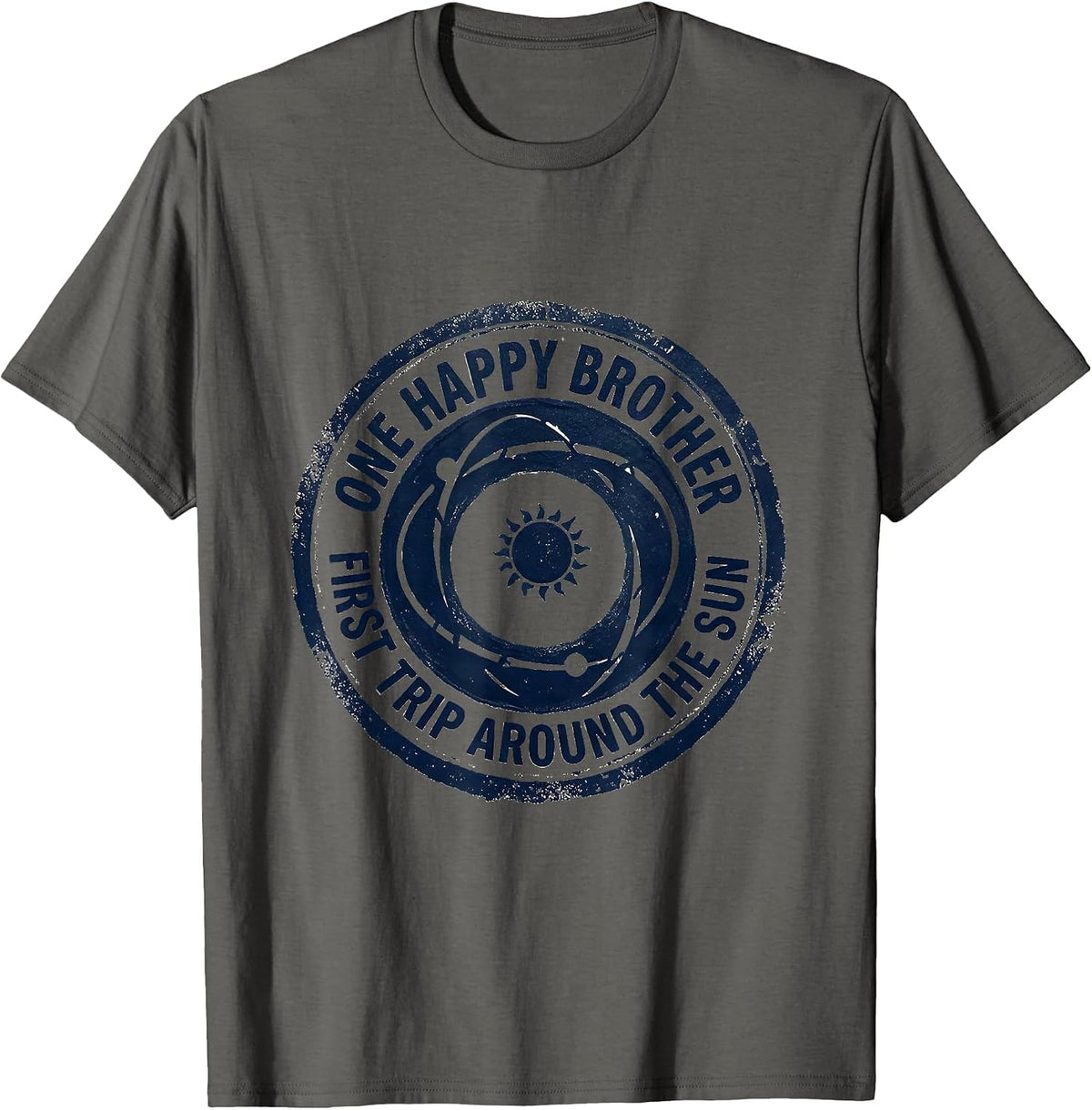 Men's One Happy Brother First Trip Around The Sun Rubber Stamp T-Shirt - Asphalt Grey