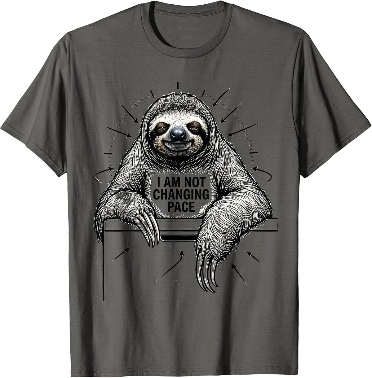 Men's I Am Not Changing Pace Funny Sloth Lover Animal Humor T-Shirt - Asphalt Grey