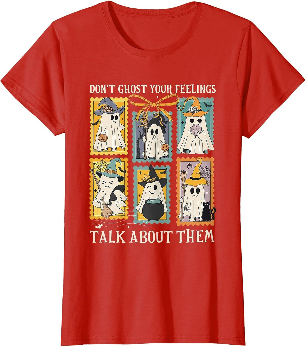 Retro Halloween Mental Health Don't Ghost Your Feelings T-Shirt - Red