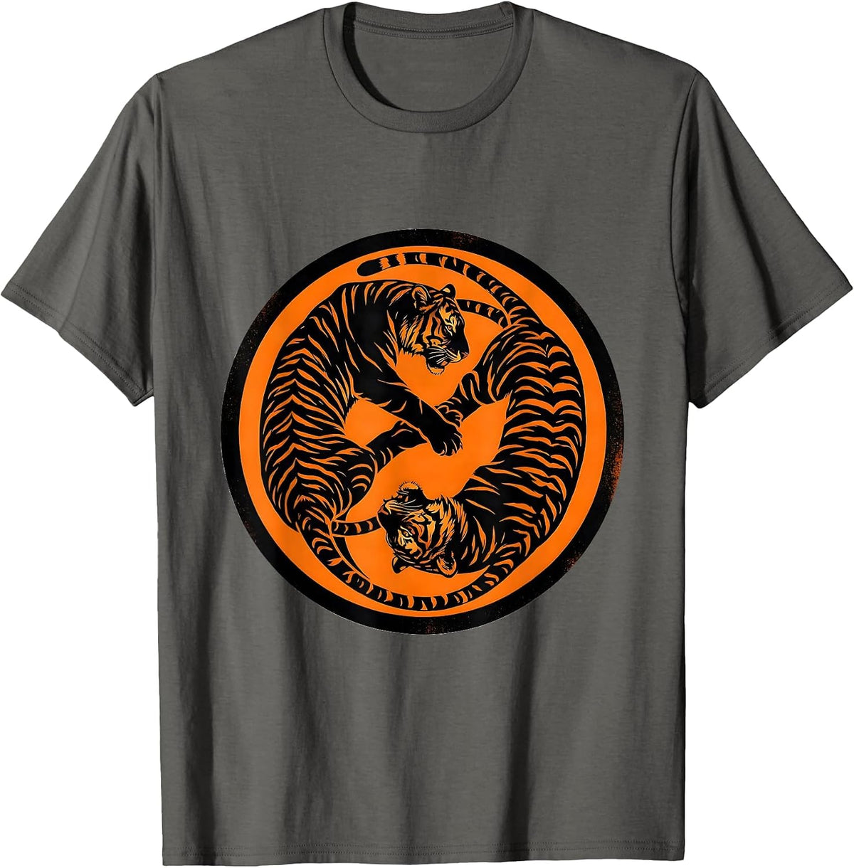 Twin Tigers Yin Yang Balance Graphic Design T-Shirt - Asphalt Grey