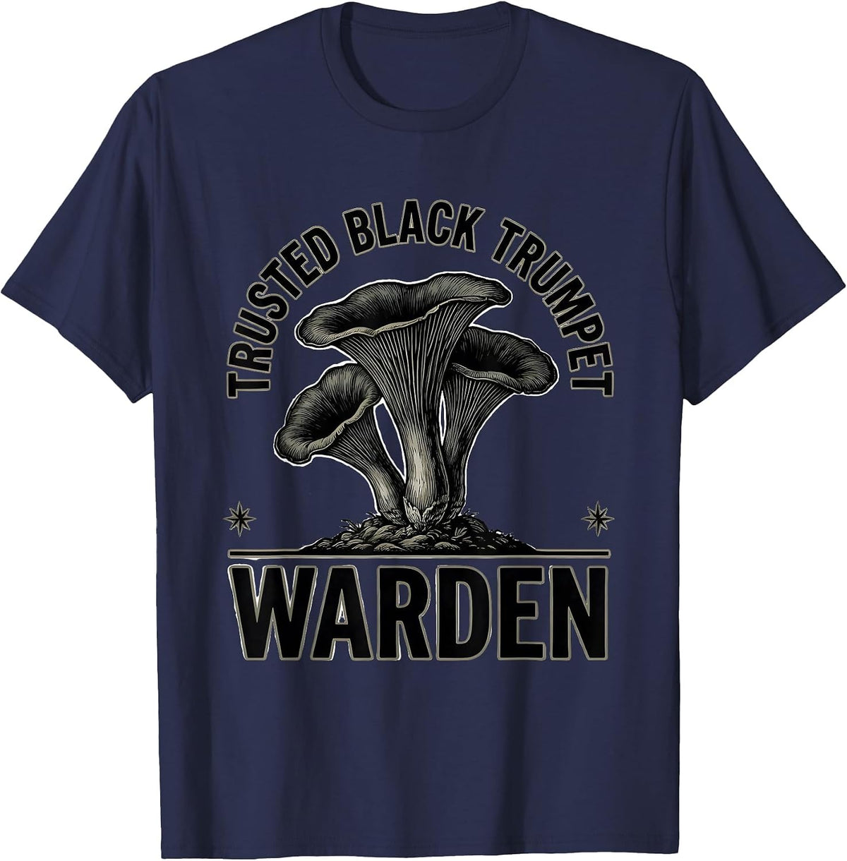 Men's Trusted Black Trumpet Warden Retro Mushroom Forager Gift T-Shirt - Navy Blue
