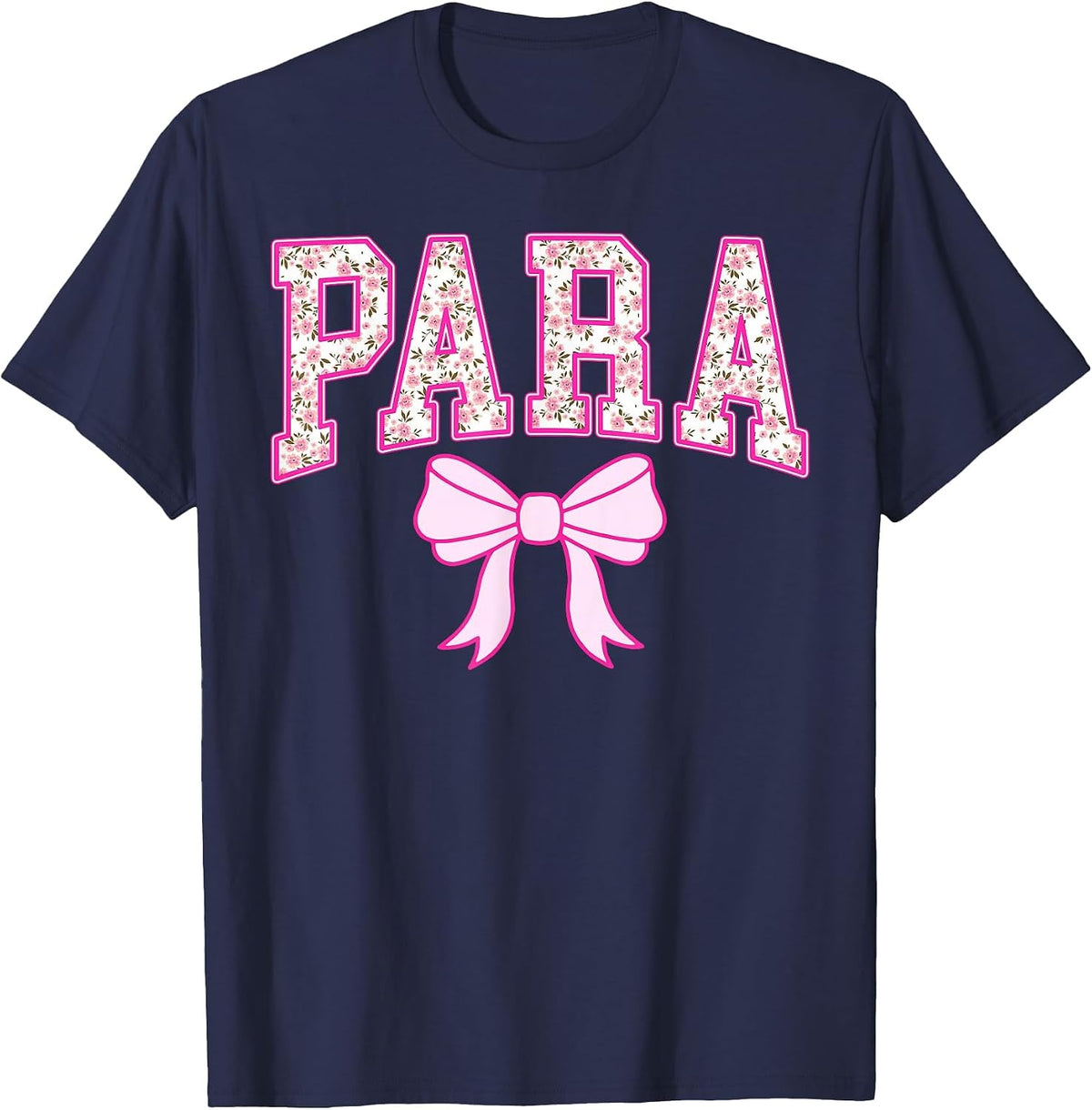 Retro para Pink Coquette Bow Floral Team Matching Women T-Shirt - Navy Blue