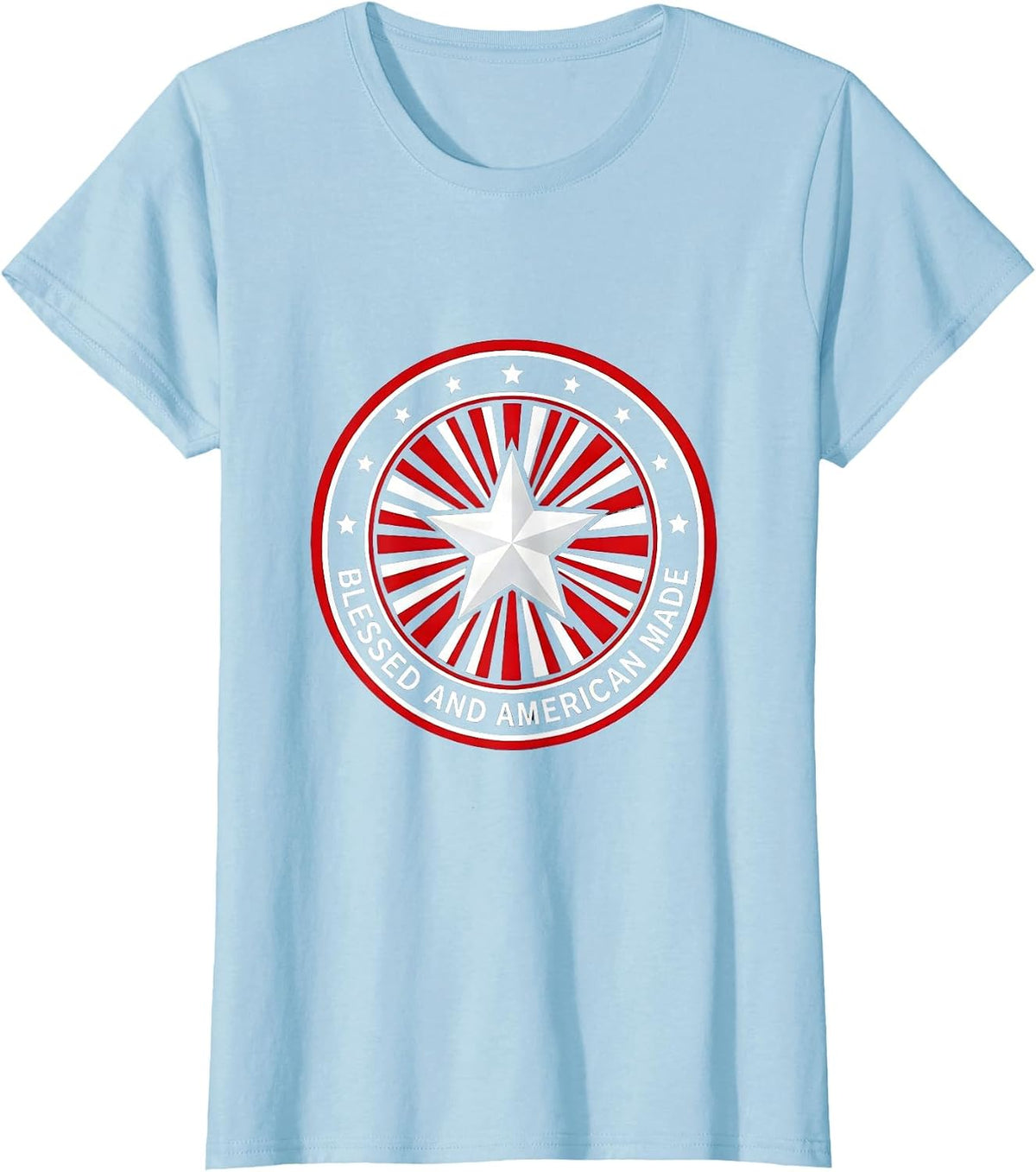 Blessed and American Made Red White and Blue Design T-Shirt - Baby Blue