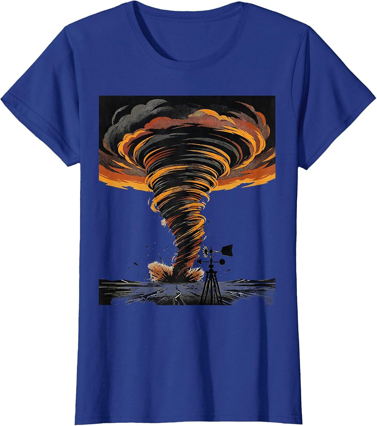 Women's Tornado Funnel Screenprint Storm Chaser Meteorology T-Shirt - Royal Blue