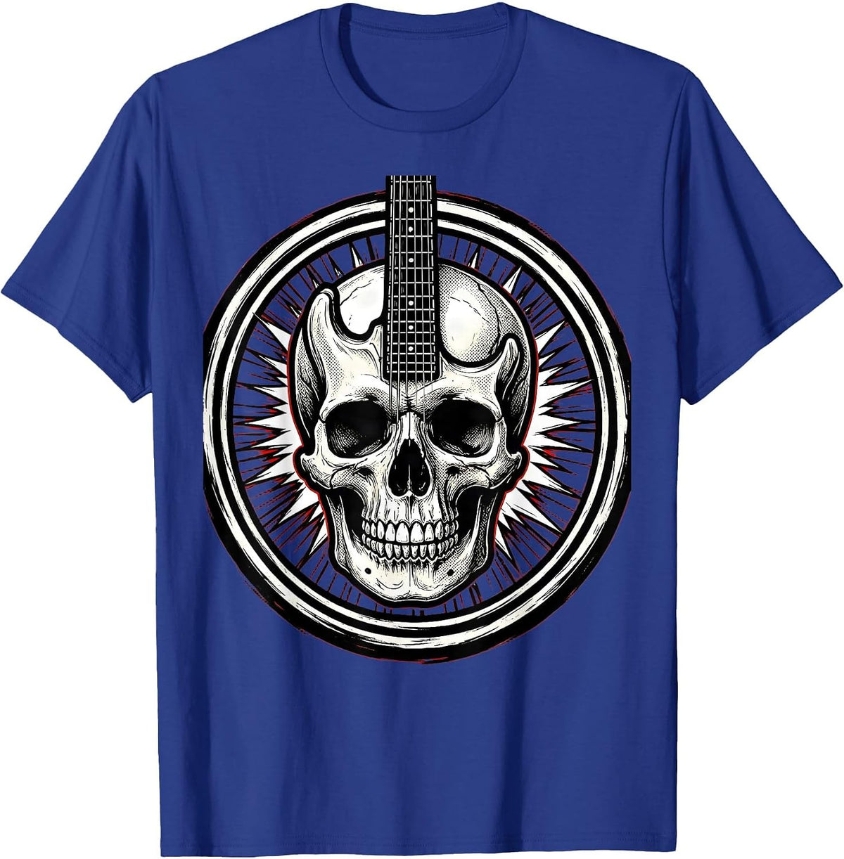 Skull Guitar Body Rock Art Graphic Design T-Shirt - Royal Blue