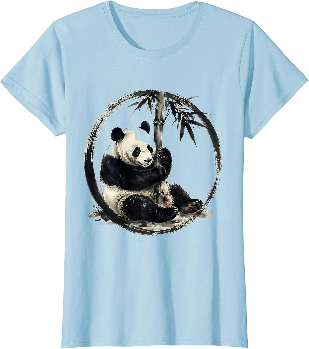 Women's Sleeping Panda Curled Around Bamboo Stalk T-Shirt - Baby Blue
