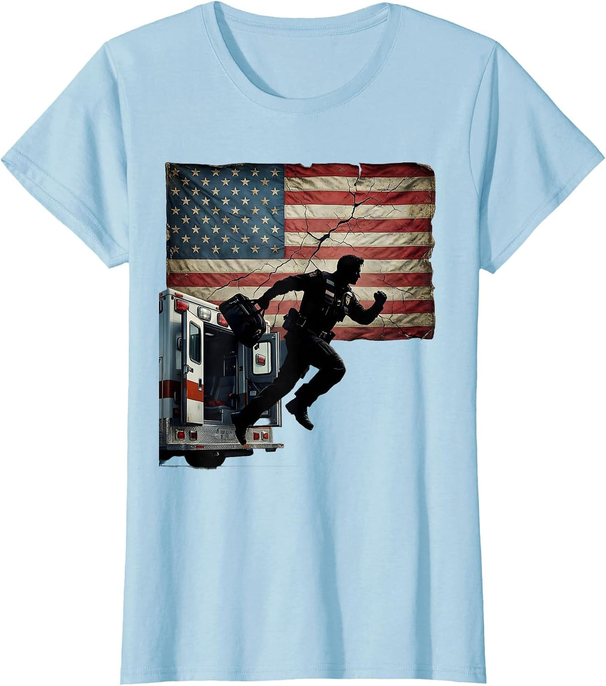 EMT Paramedic Leaping From Ambulance Graphic T-Shirt - Baby Blue