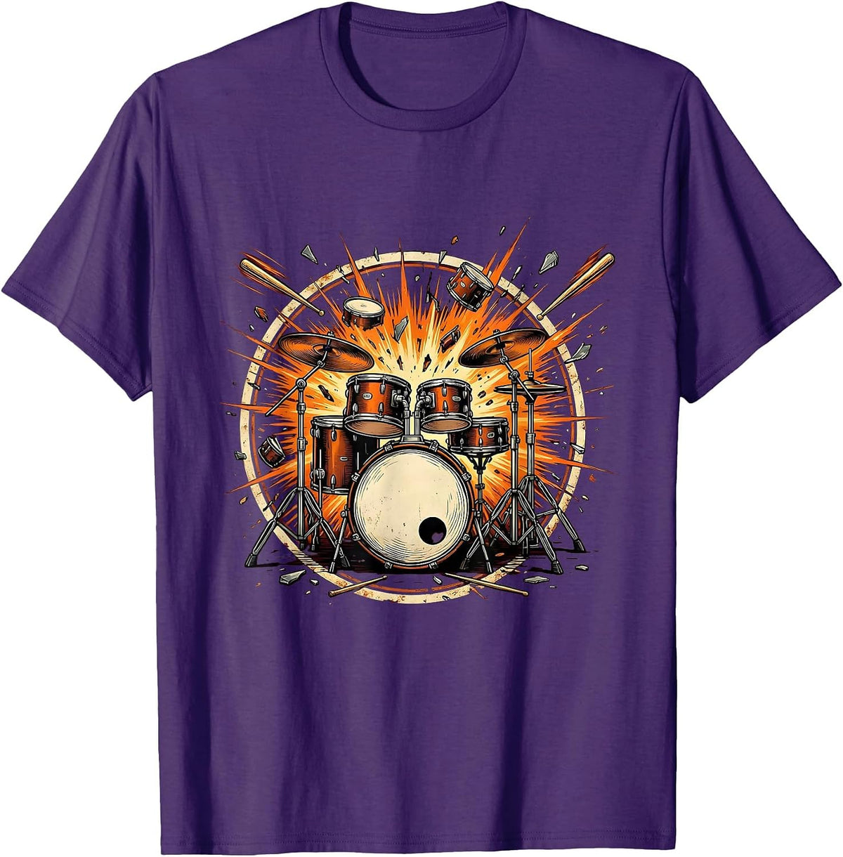 Exploding Drum Kit Rock Music Graphic Tee T-Shirt - Purple