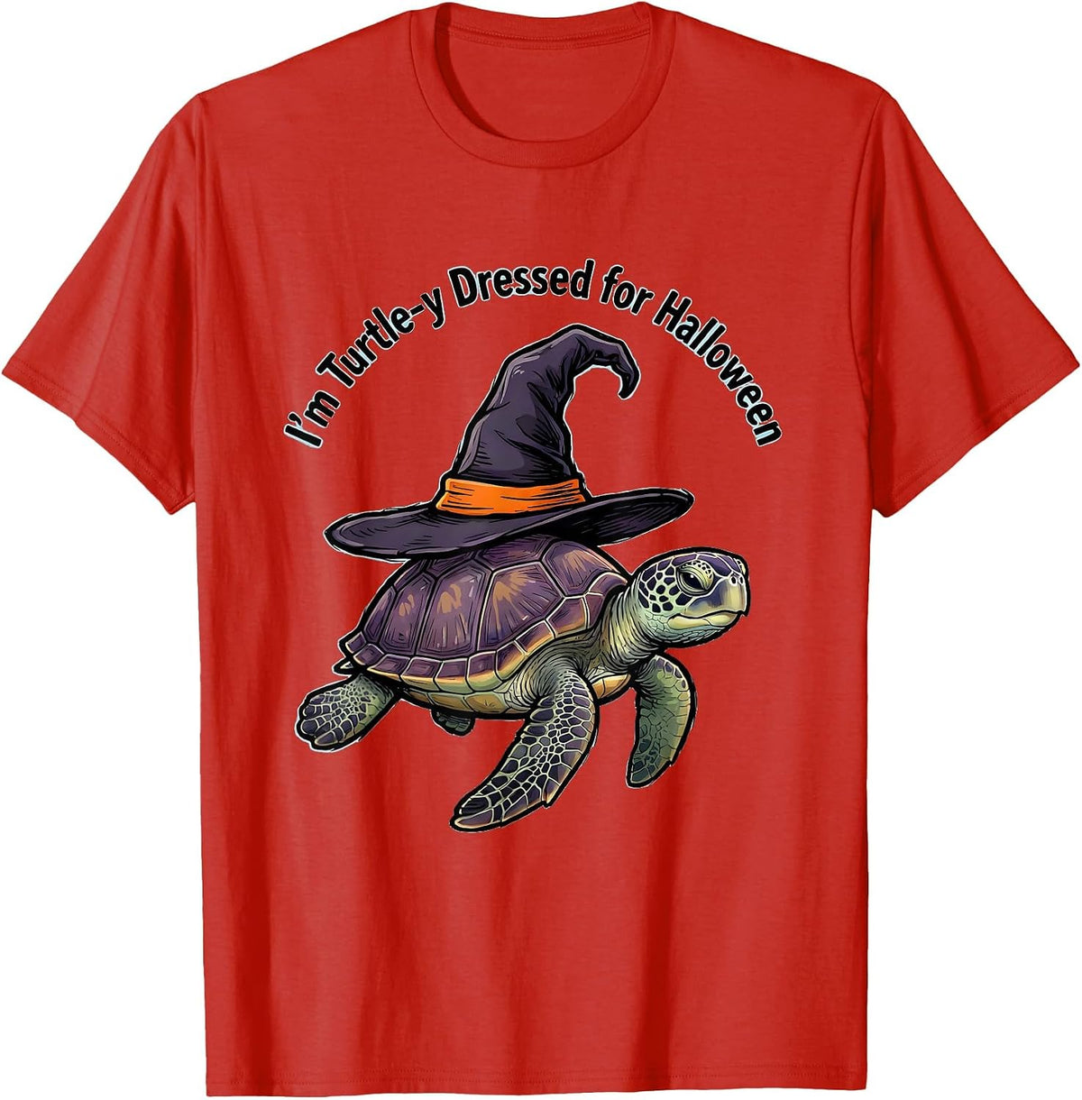 Men's I'm Turtle-y Dressed for Halloween Funny Sea Turtle Witch T-Shirt - Red