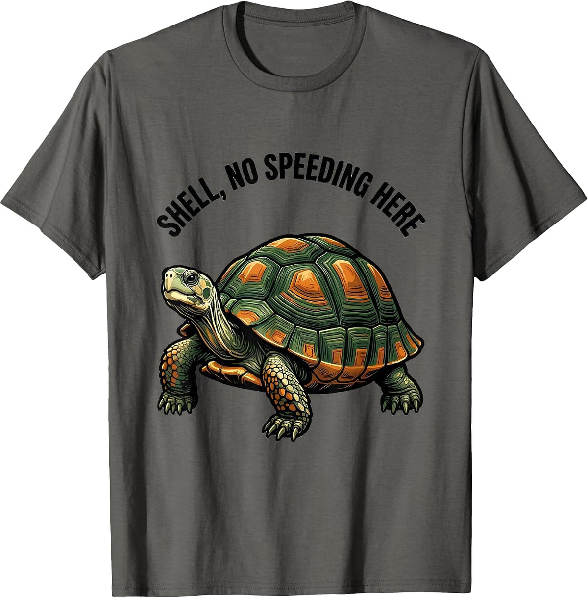 Men's Shell No Speeding Here Funny Turtle Lover Reptile Enthusiast T-Shirt - Asphalt Grey