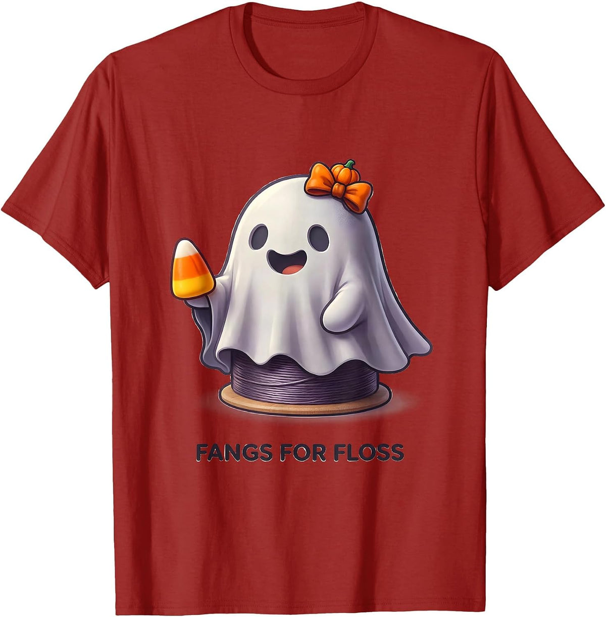 Men's Fangs For Floss Cute Kawaii Halloween Dental Hygienist Humor T-Shirt - Cranberry Red